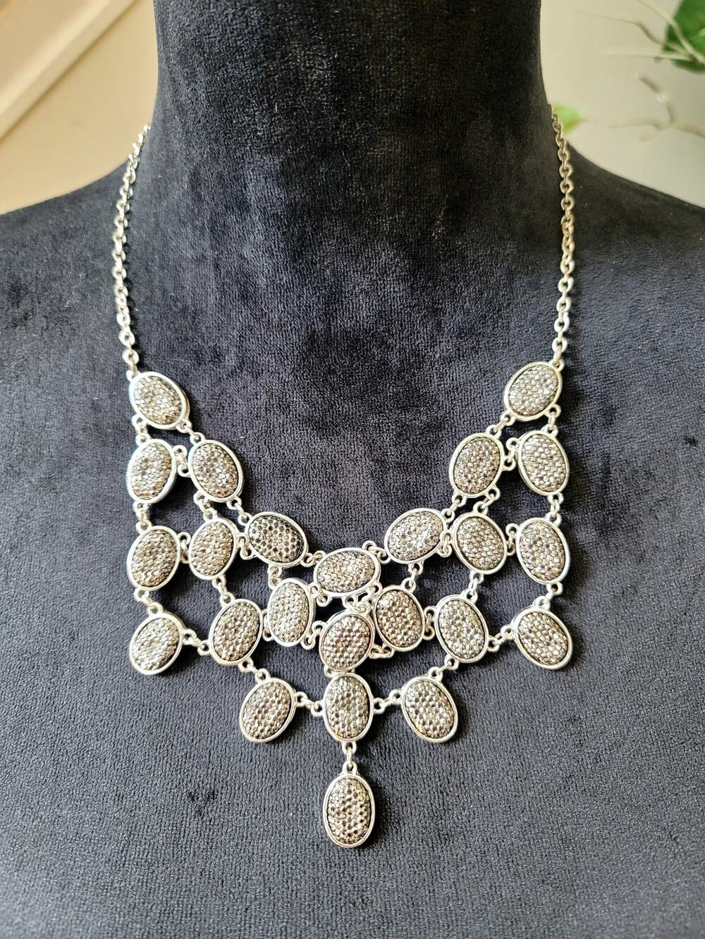 Gray Tone Coin Disc Bib Statement Necklace Boho Layered Fashion Jewelry